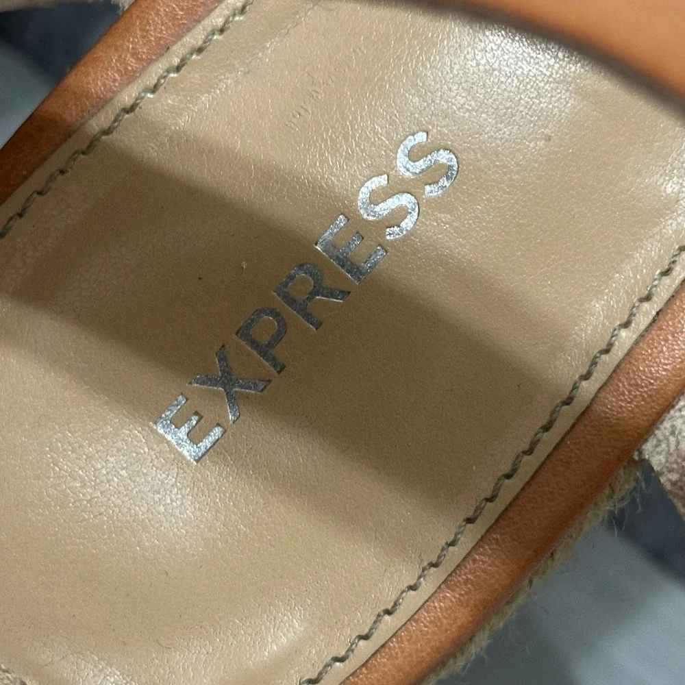 EXPRESS Women Tan‎ Leather Espadrille Platform Wedge Sandals Size 9